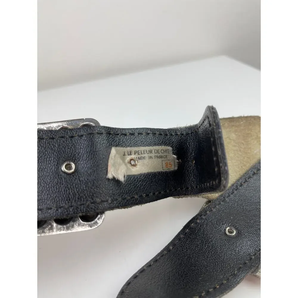J. Le Peleur De Chien Tan Distressed Leather Belt Studded Made in France Western